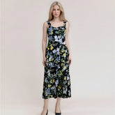 backless hollow y printed camisole MIDI dress